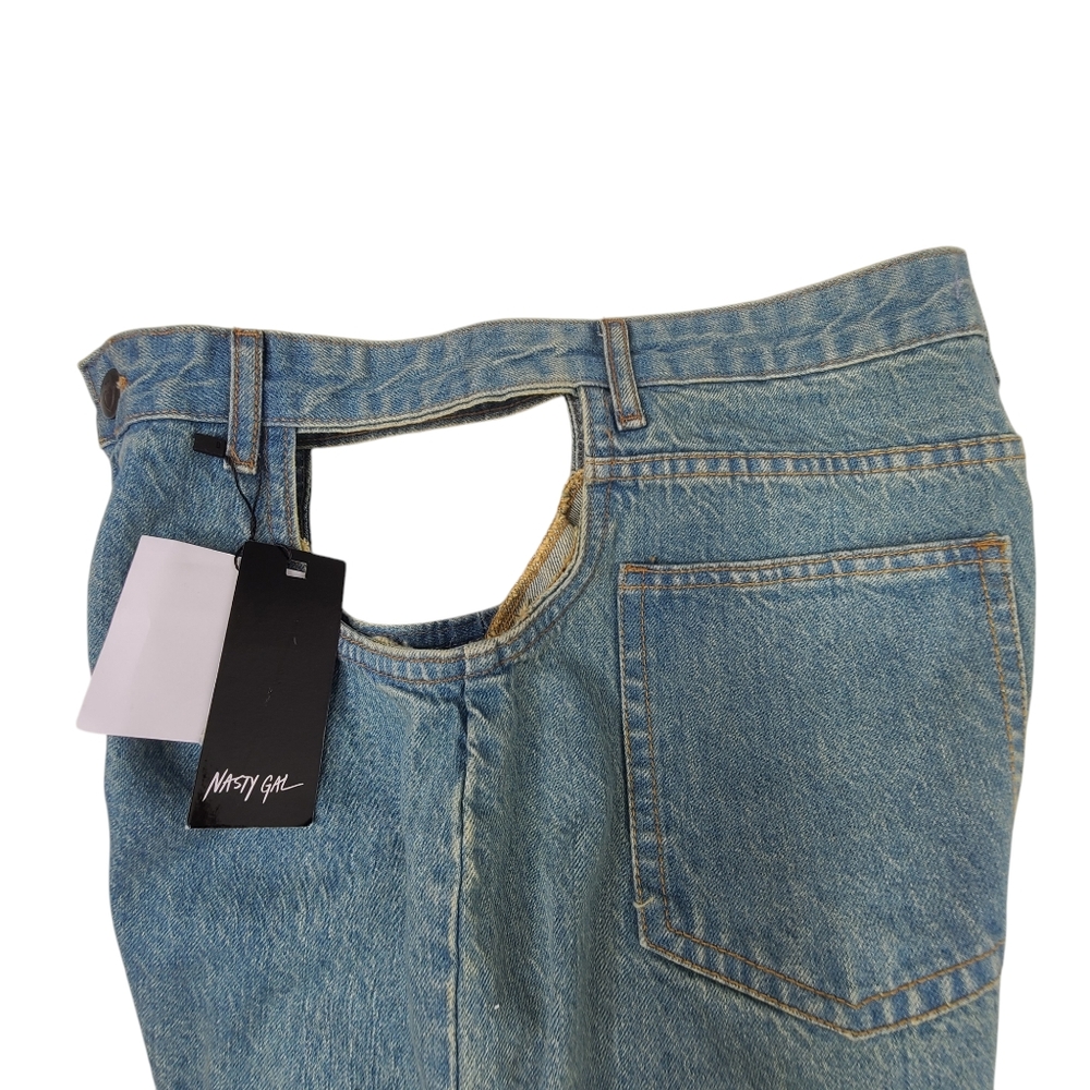 NASTY GALS Jeans Side Cut Out Wide Leg Sz 6 NWT 100% Cotton - Picture 2 of 15